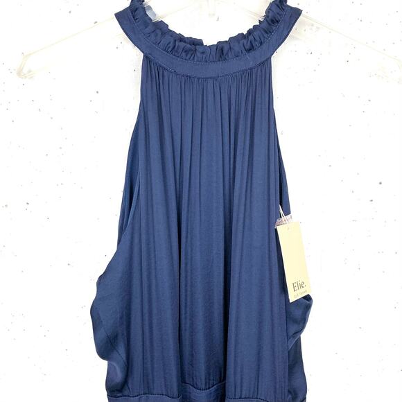 Elie Tahari Womens Blouson Ruffle Halter Midi Dress Blue Sleeveless Size 10 - Picture 4 of 16